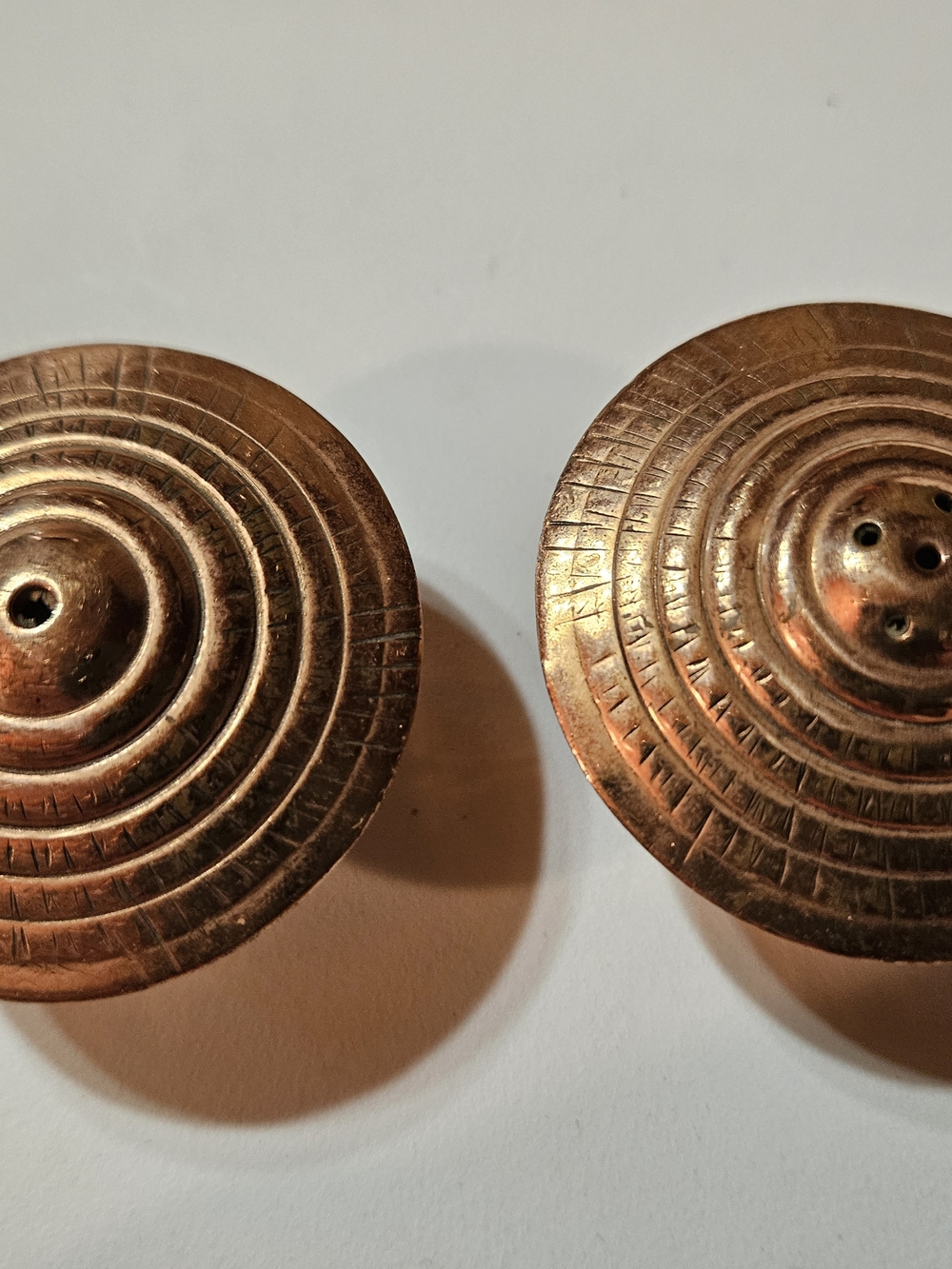 Vintage Copper-finish Decorative Souvenir Salt and Pepper Shakers - Pair